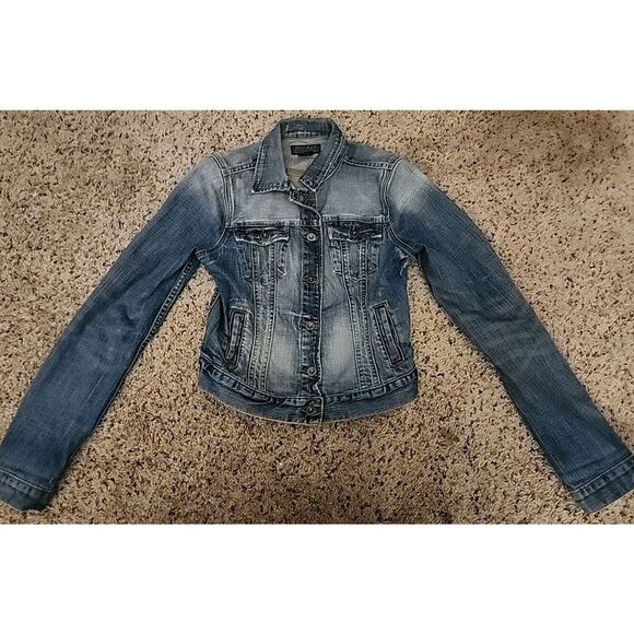 Polo Jeans Ralph Lauren Blue Denim Jacket Sz M Medium Faded Distressed Pockets - Picture 2 of 6